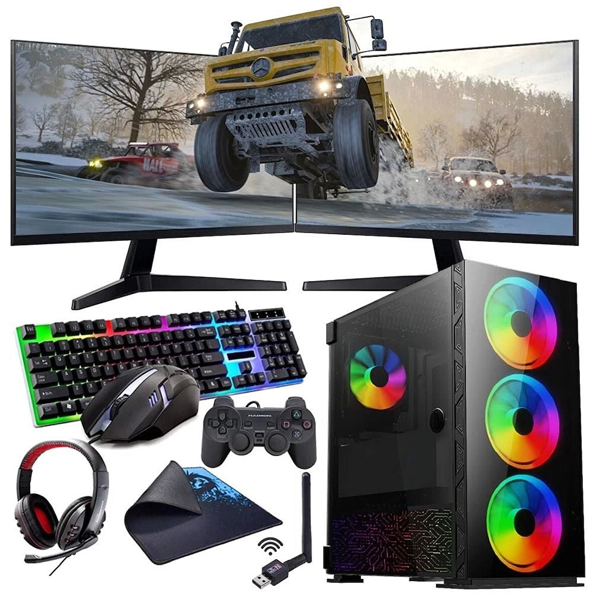 INTEL i3 13100F 16GB 240SSD 1TB HDD 4GB GTX1650 Çift 24'' Mon. (Gaming SET)