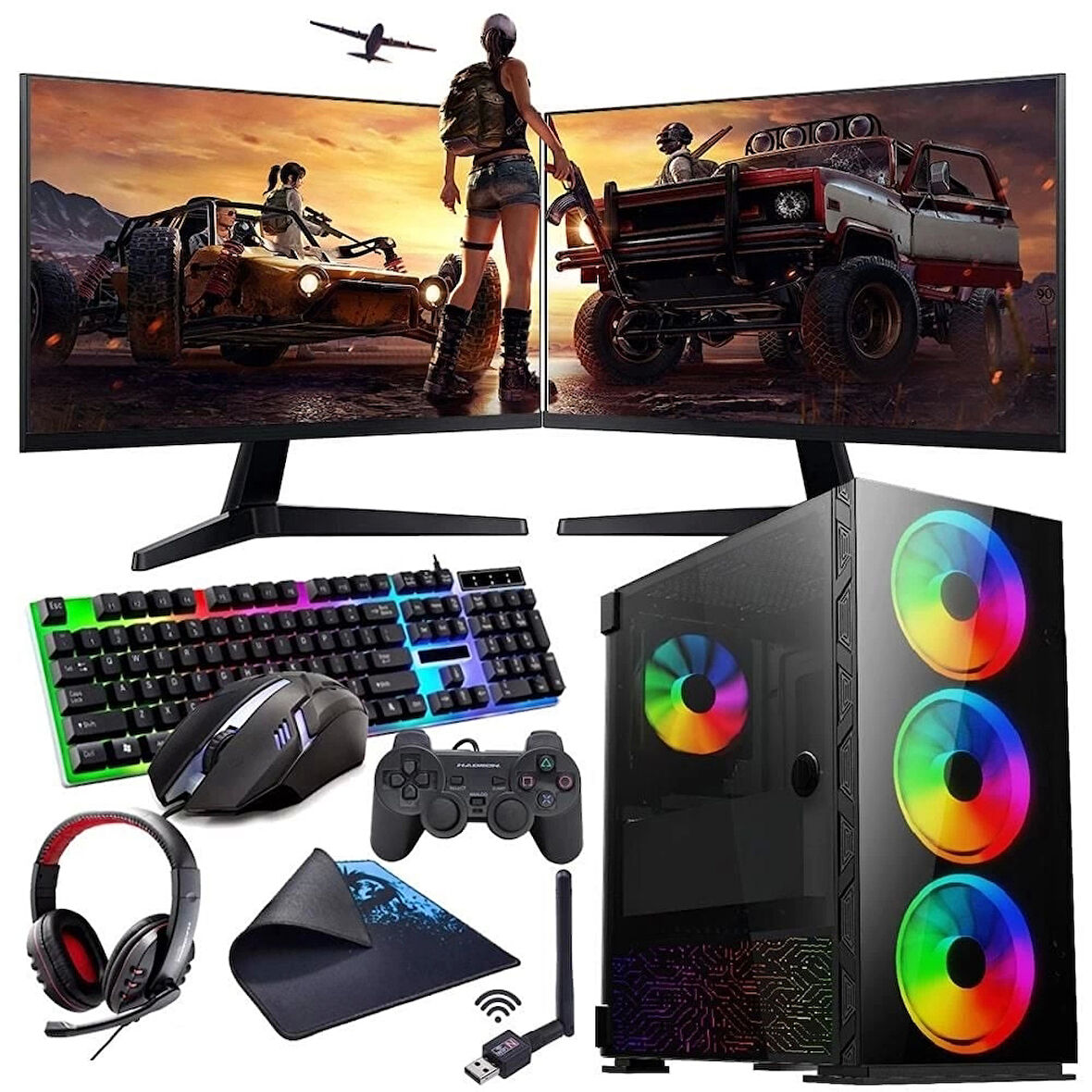 INTEL i3 13100F 16GB 240SSD 1TB HDD 12GB RTX3060 Çift 24'' Mon. (Gaming SET)