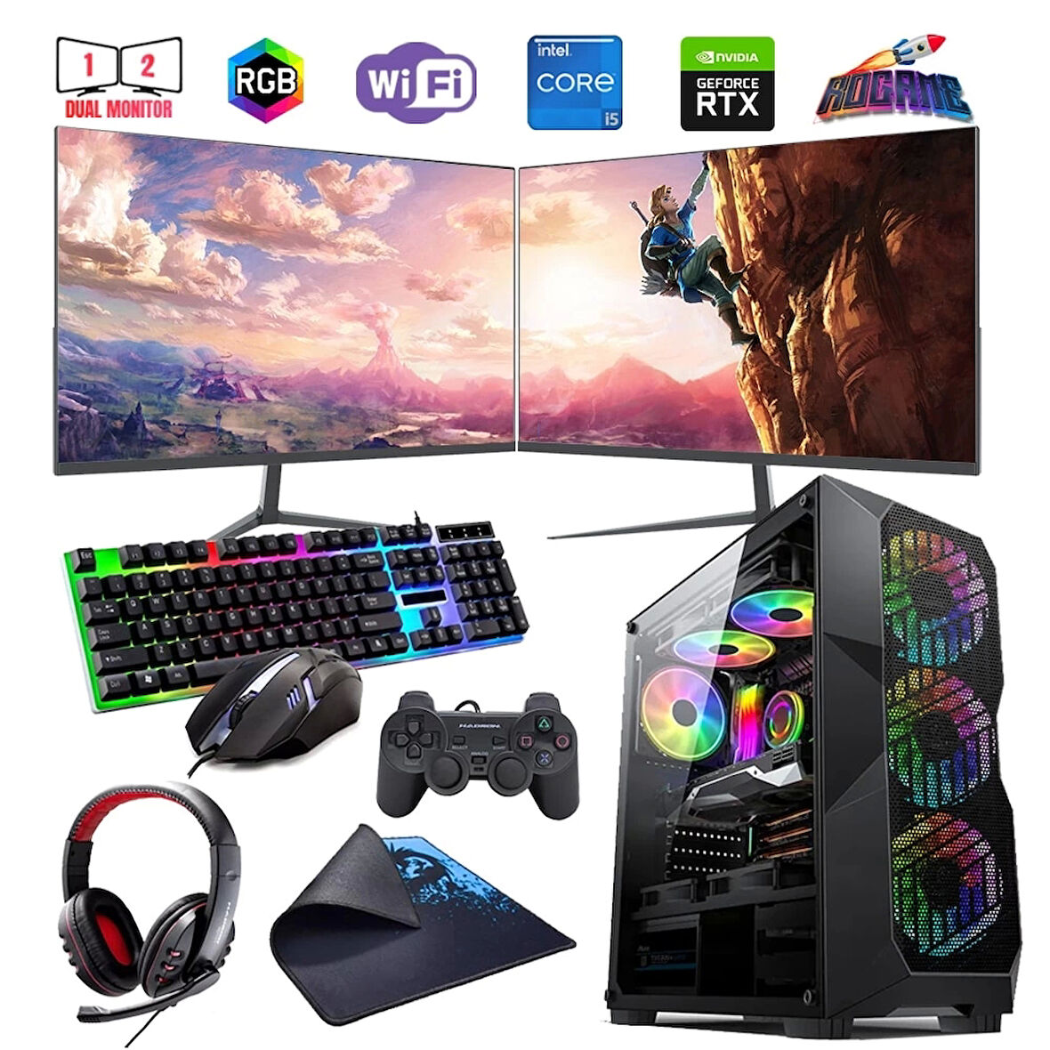 I5 12400F 16GB DDR4 480SSD 6GB RTX3050 Çift 24" Mon. Oyun Bilgisayarı (Gaming SET)