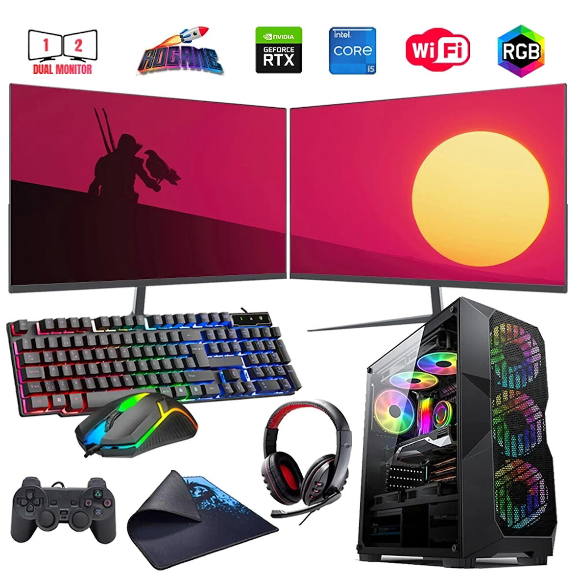 I5 13400F 16GB DDR4 480SSD 6GB RTX3050 Çift 24" Mon. Oyun Bilgisayarı (Gaming SET)