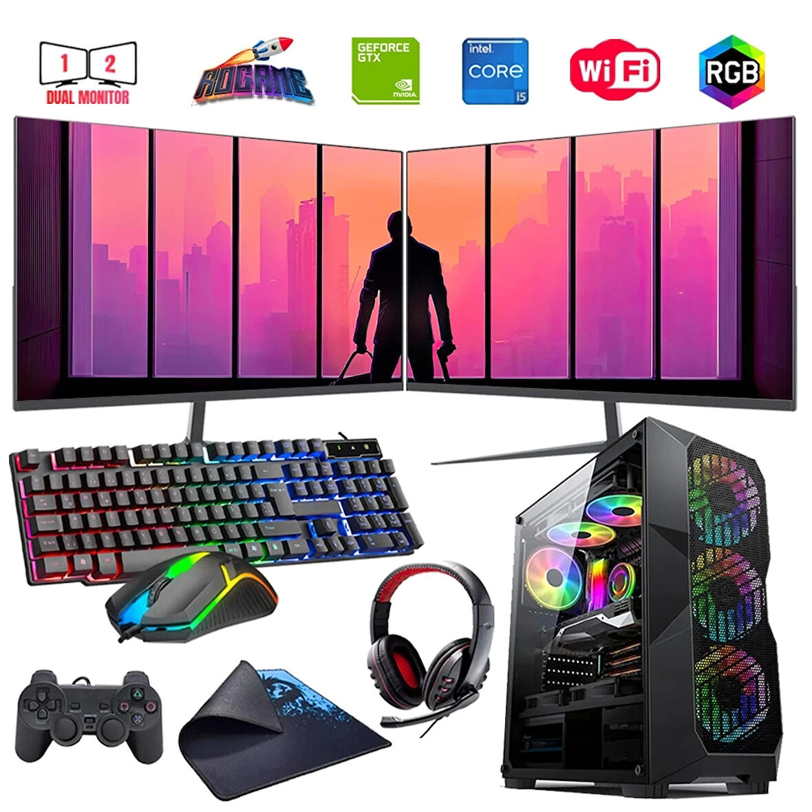 I5 13400F 32GB DDR4 1TB M2 4GB GTX1650 Çift 24" Mon. Oyun Bilgisayarı (Gaming SET)