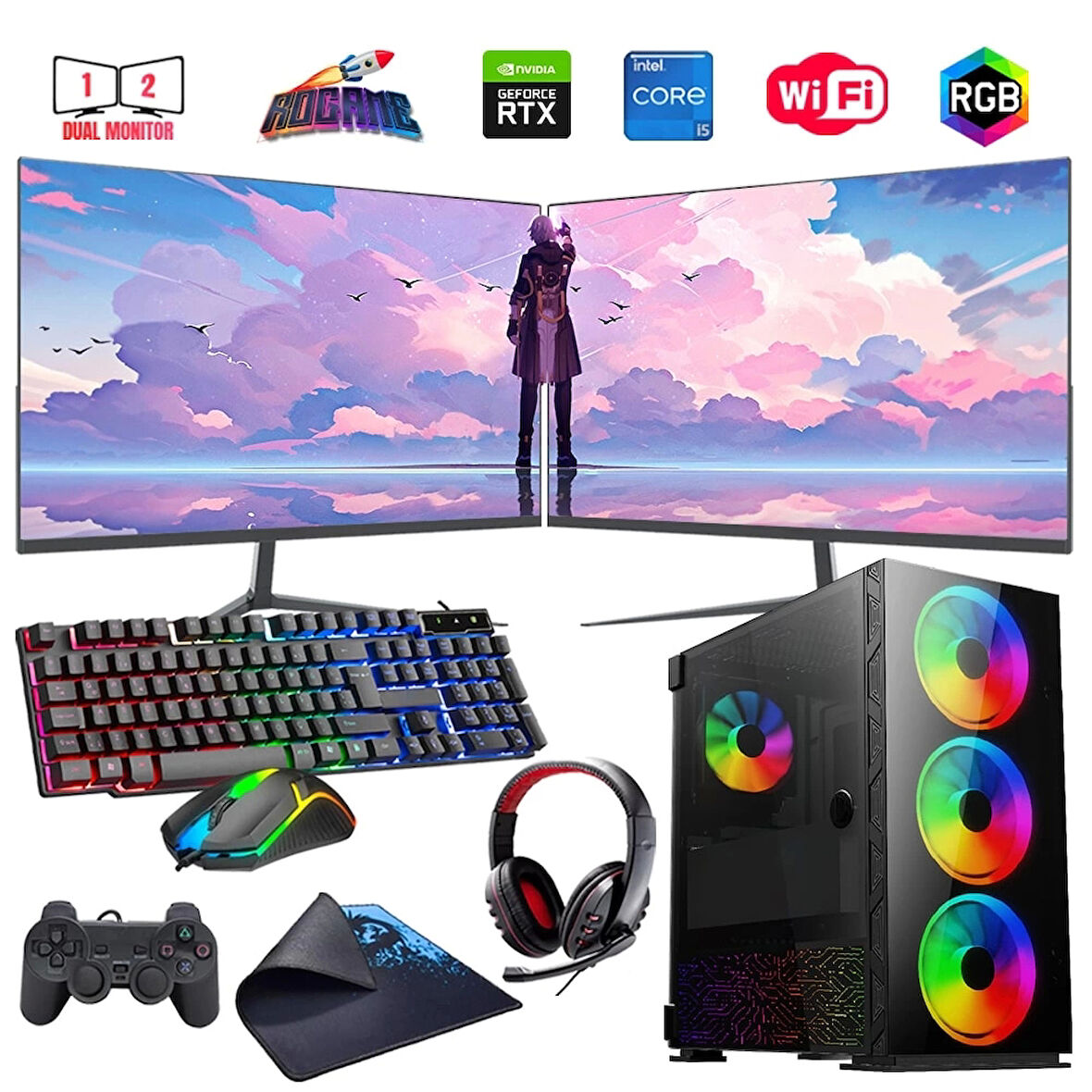 I5 13400F 32GB DDR4 1TB M2 12GB RTX3060 Çift 24" Mon. Oyun Bilgisayarı (Gaming SET)