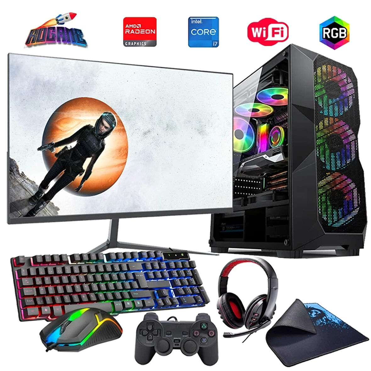 İ7 13700F 16GB DDR4 480SSD 8GB RX580 27" 165Hz Mon. Oyun Bilgisayarı (Gaming SET)