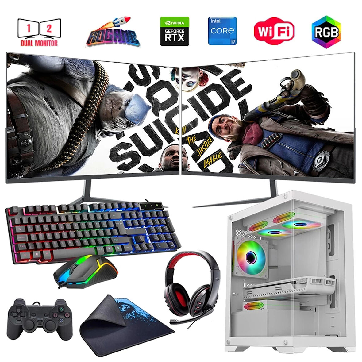 İ7 13700F 32GB DDR4 1TB M2 8GB RTX3050 Çift 24" Monitörlü (Gaming SET)