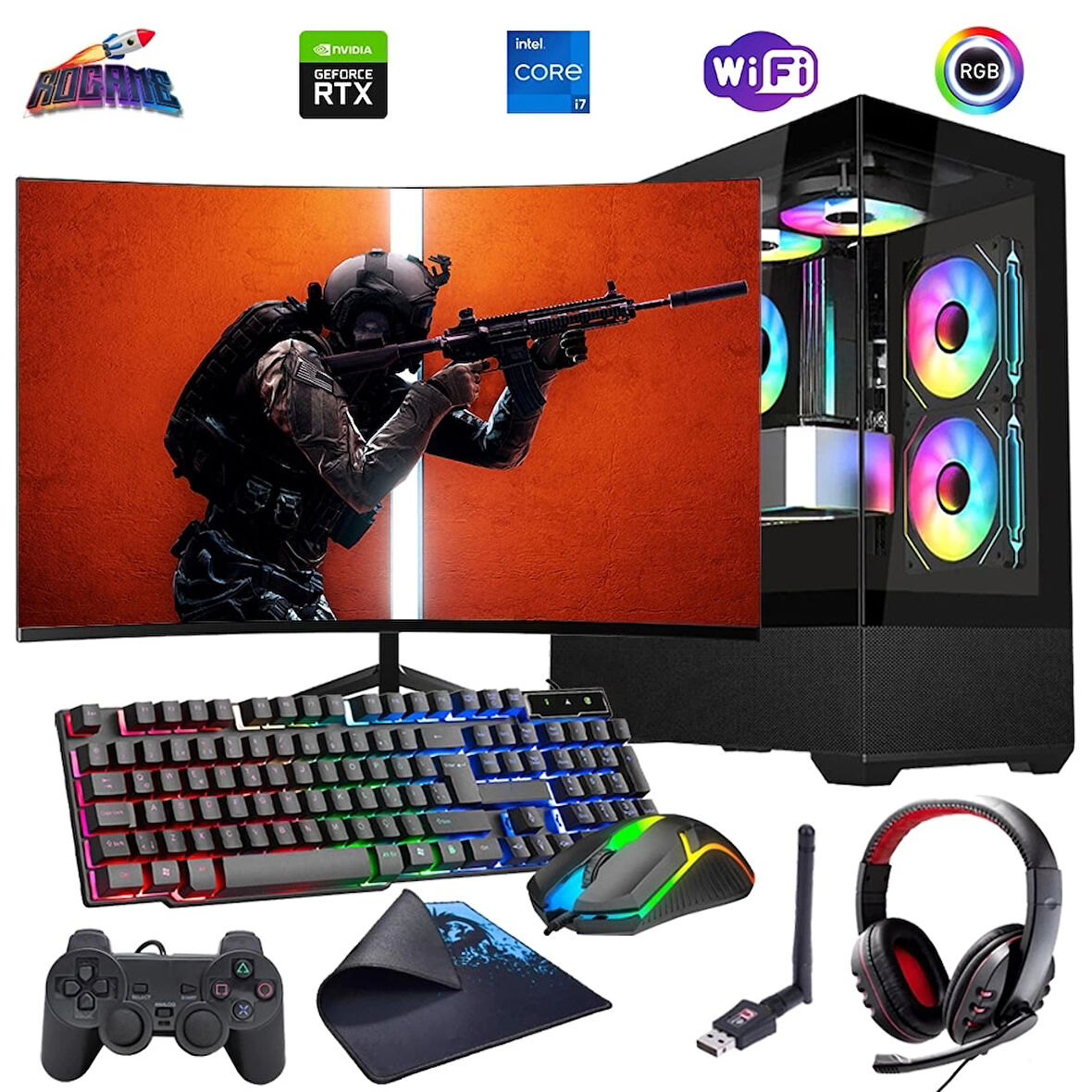 i7 12700F 16GB DDR4 512GB M2 12GB RTX4070 24" 100Hz Mon. Oyun Bilgisayarı (Gaming SET)