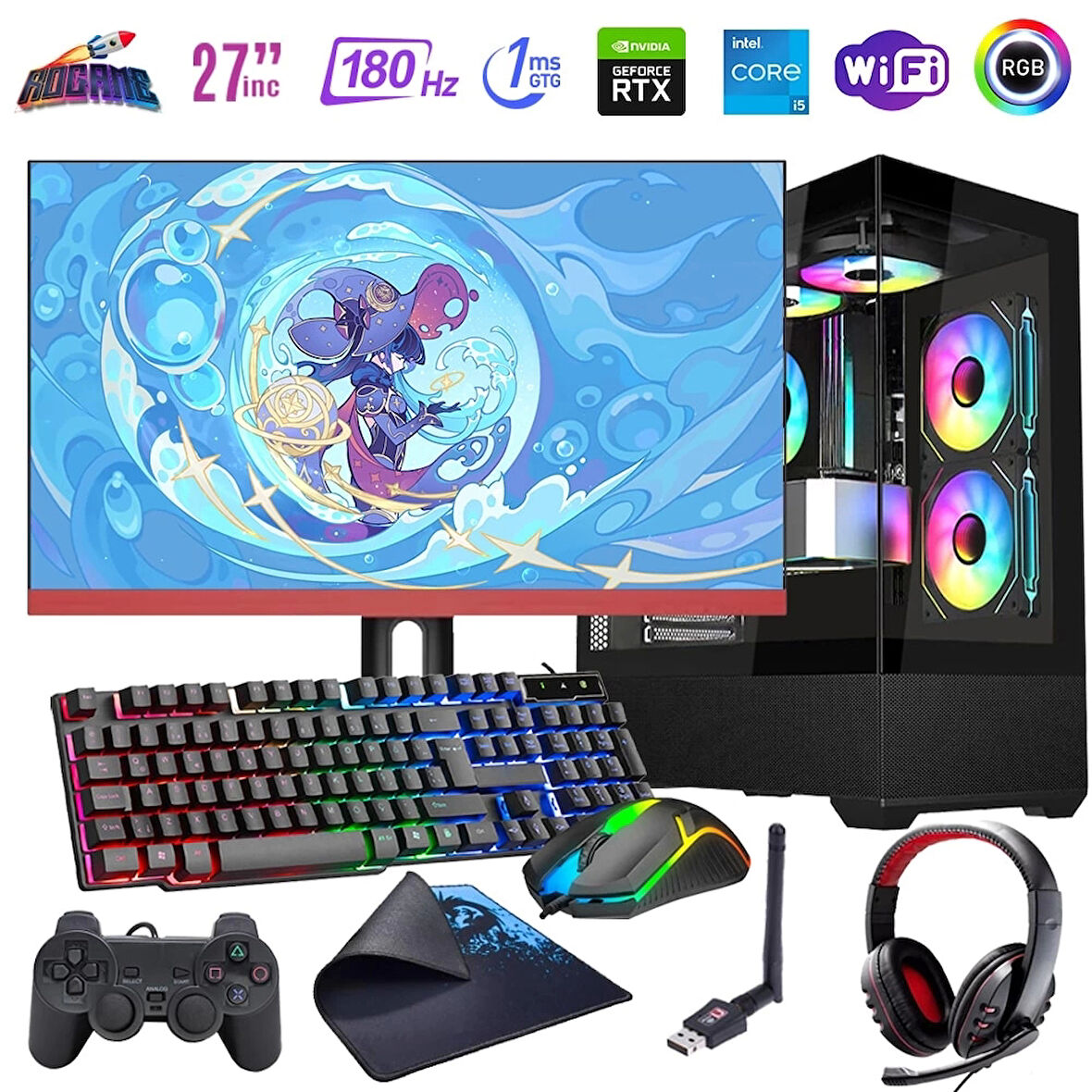 I5 13400F 32GB DDR4 1TB M2 8GB RTX4060 27" 180Hz Mon. Oyun Bilgisayarı (Gaming SET)