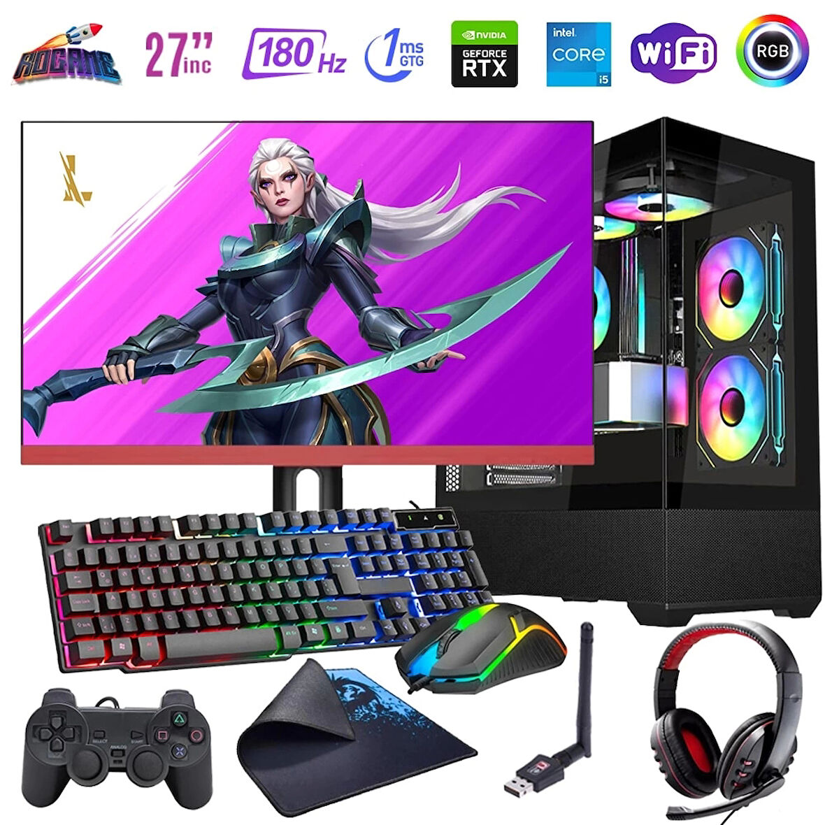 I5 13400F 32GB DDR4 1TB M2 12GB RTX4070 27" 180Hz Mon. Oyun Bilgisayarı (Gaming SET)