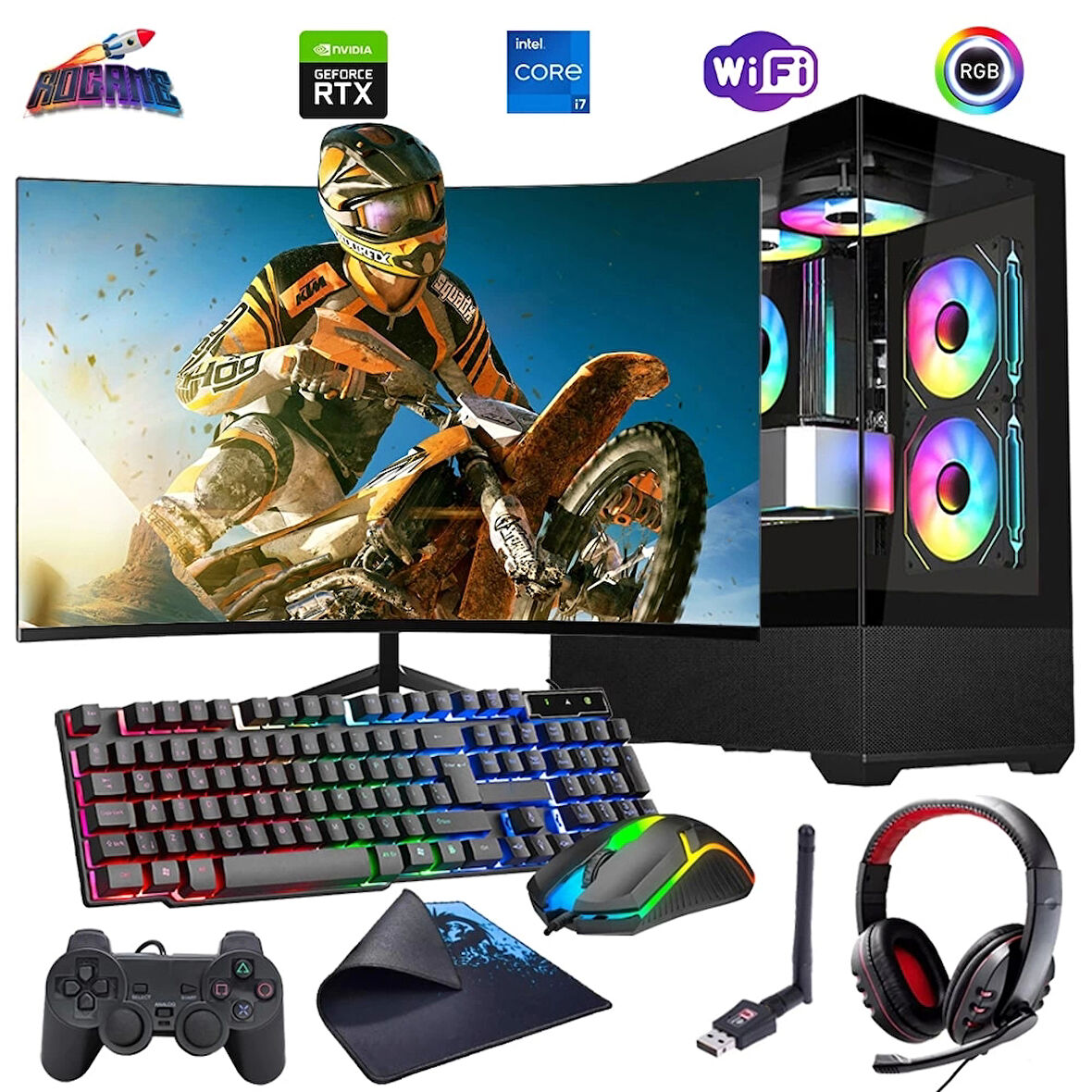 I7 13700F 16GB DDR4 512GB M2 8GB RTX4060 24" 100Hz Mon. Oyun Bilgisayarı (Gaming SET)