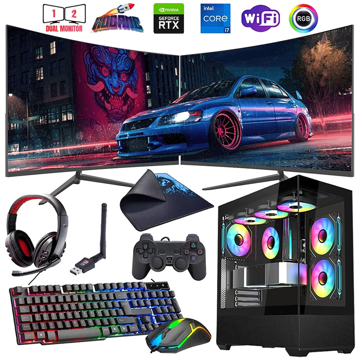 I7 13700F 32GB DDR4 1TB M2 8GB RTX4060 Çift 24" 100Hz Mon. Oyun Bilgisayarı (Gaming SET)