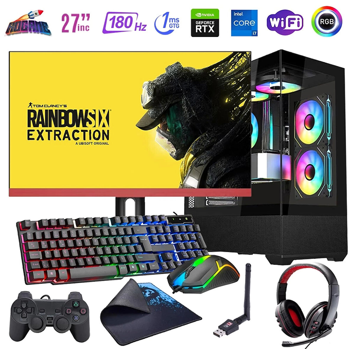I7 13700F 32GB DDR4 1TB M2 12GB RTX4070 27" 180Hz Mon. Oyun Bilgisayarı (Gaming SET)