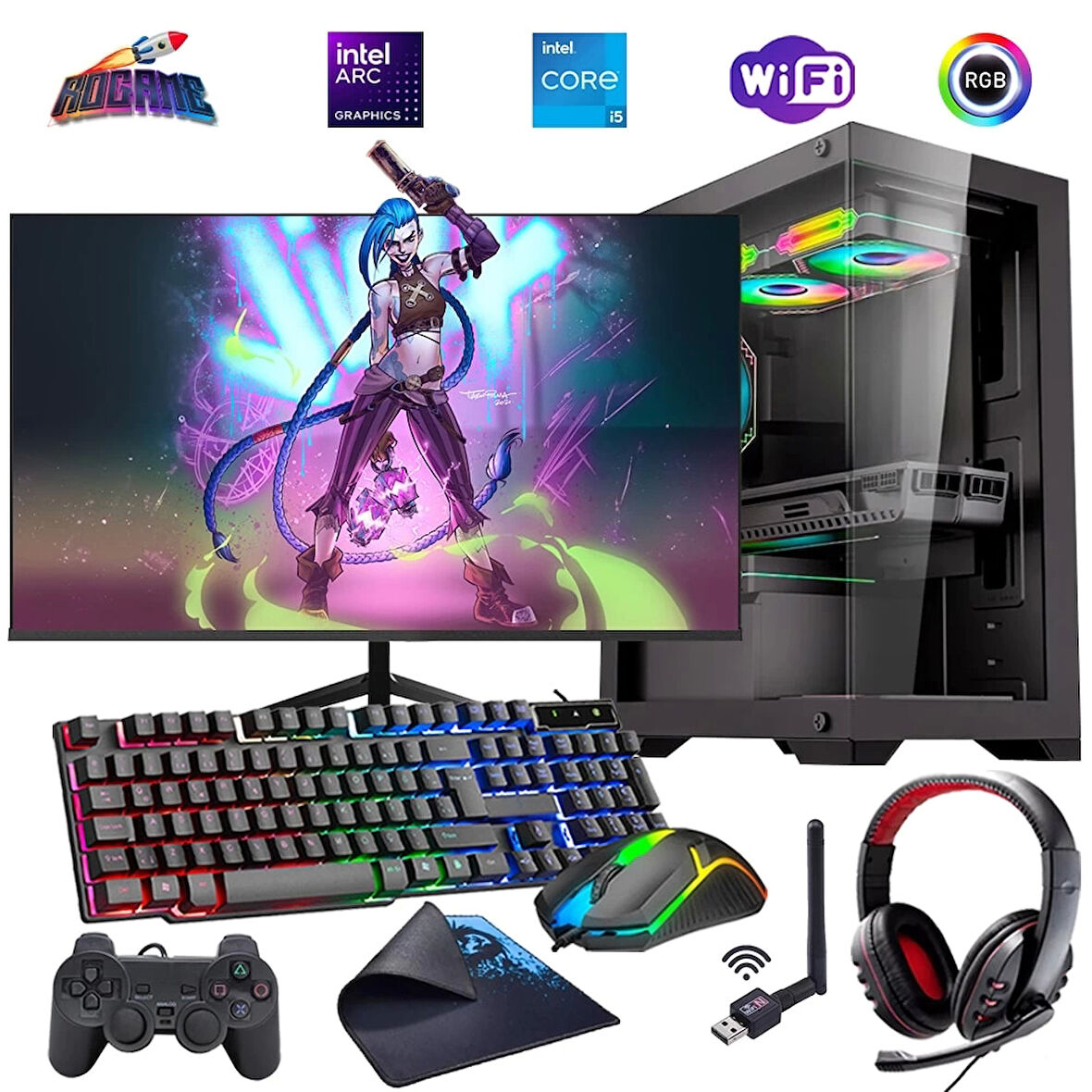I5 12400F 16GB DDR4 480SSD 12GB ARC B580 24" Mon. Oyun Bilgisayarı (Gaming SET)