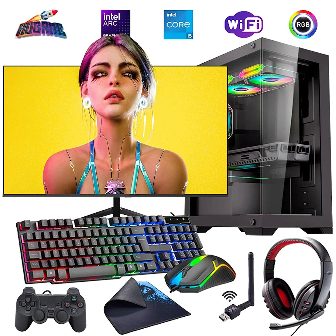 I5 12400F 32GB DDR4 1TB M2 12GB ARC B580 24" Mon. Oyun Bilgisayarı (Gaming SET)