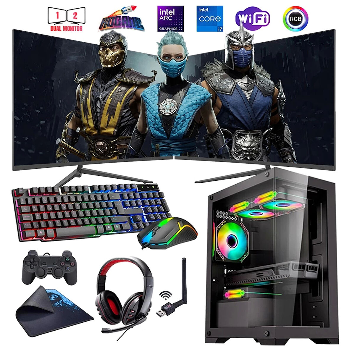 İ7 13700F 32GB DDR4 1TB M2 12GB ARC B580 Çift 24" Mon. Oyun Bilgisayarı (Gaming SET)