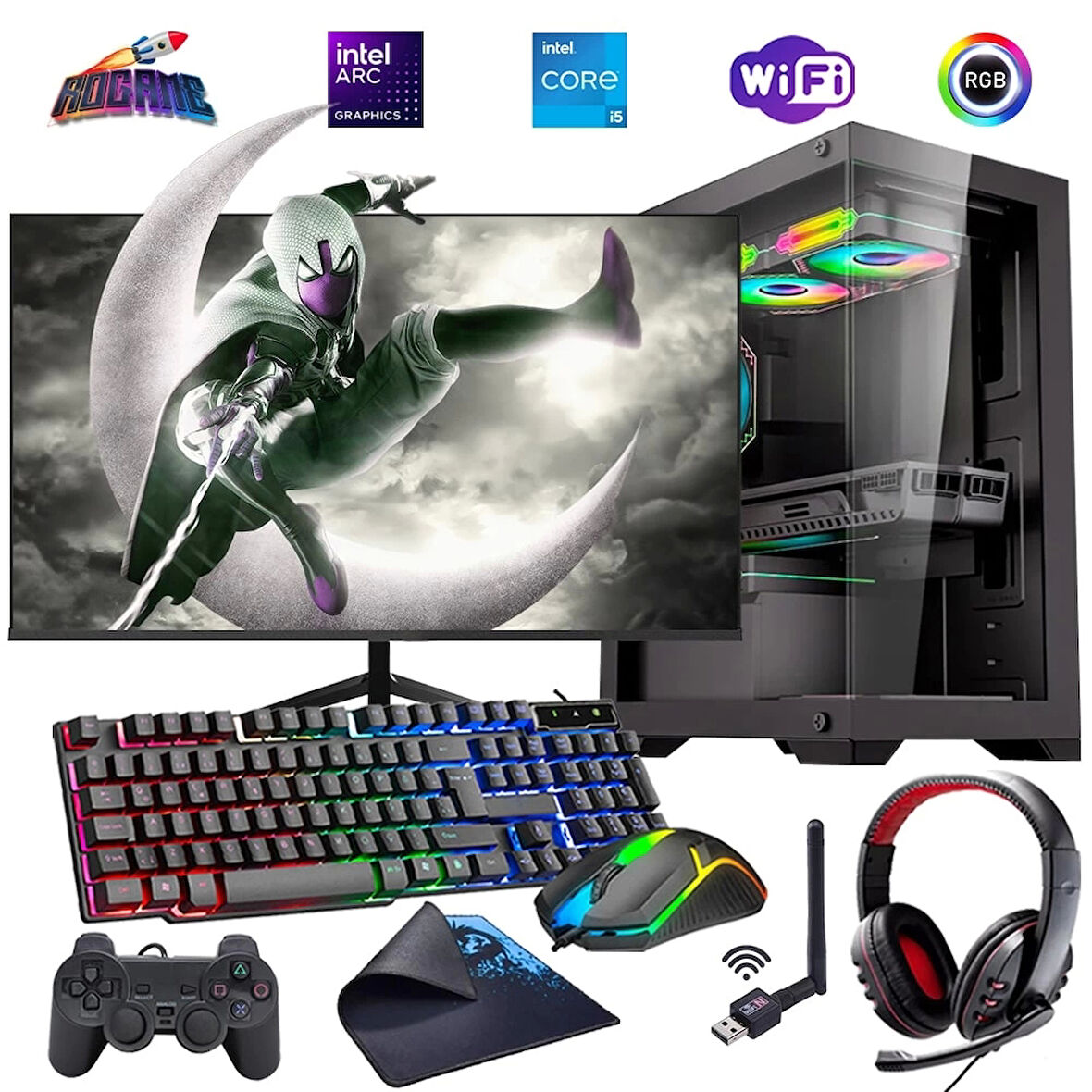 I5 14400F 16GB DDR4 480SSD 12GB ARC B580 24" Mon. Oyun Bilgisayarı (Gaming SET)