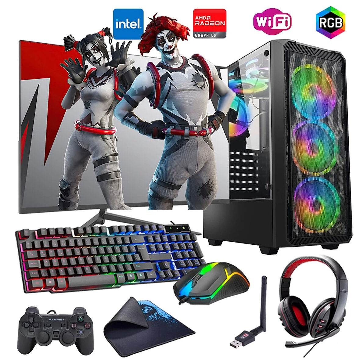 i5 12400F 16GB DDR4 1TB m2 8GB RX580 24" Monitörlü Oyun Bilgisayarı (Gaming SET)