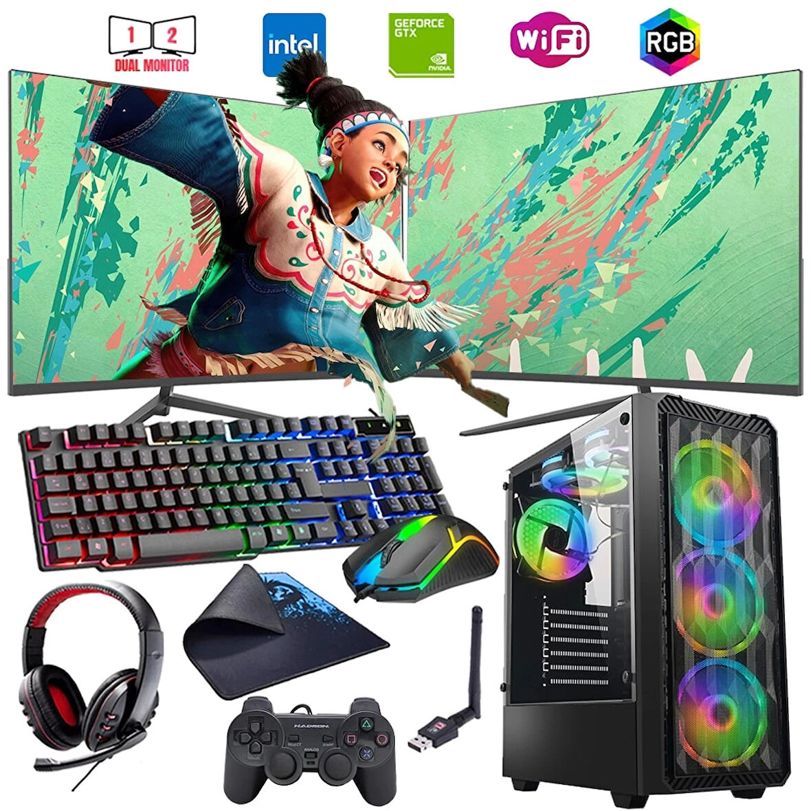 i5 12400F 16GB DDR4 1TB m2 8GB RX580 Çift 24" Mon. Oyun Bilgisayarı (Gaming SET)