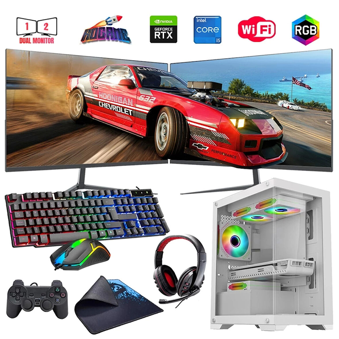 i5 12400F 16GB DDR4 1TB m2 8GB RTX3050 Çift 24" Monitörlü (Gaming SET)