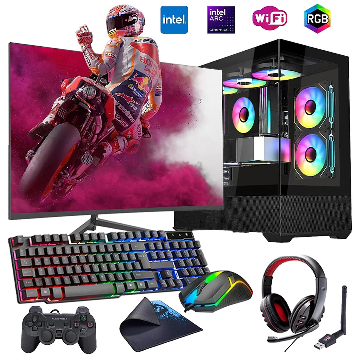 i5 13400F 16GB DDR4 1TB m2 12GB ARC B580 24" Monitörlü Oyun Bilgisayarı (Gaming SET)