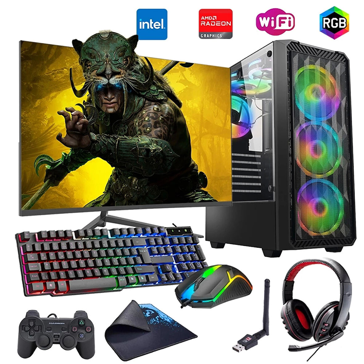 i7 14700F 16GB DDR4 1TB m2 8GB RX580 24" Monitörlü Oyun Bilgisayarı (Gaming SET)