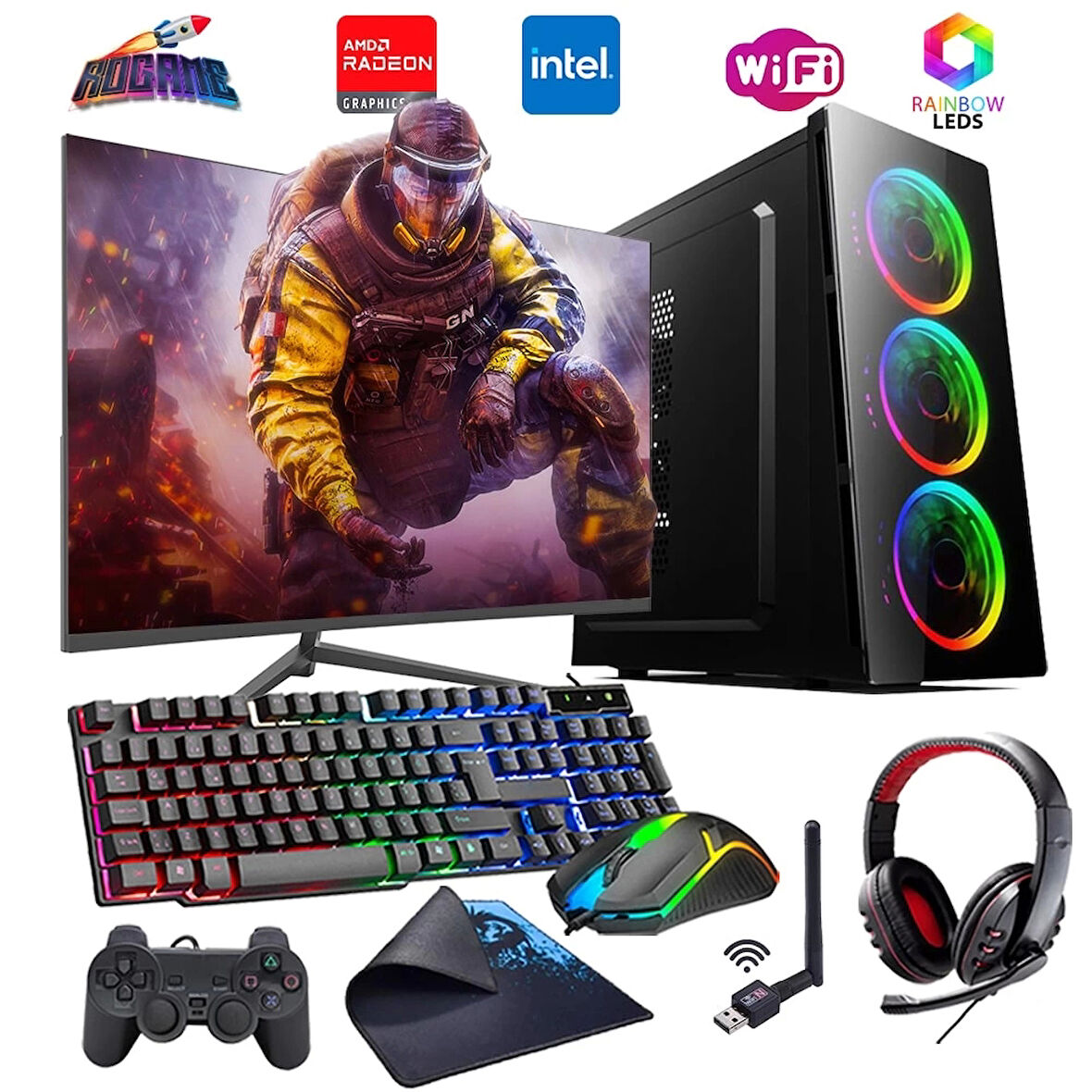 INTEL I5 3N 8GB 480GB SSD 4GB RX550 24" Monitörlü Oyun Bilgisayarı (Gaming SET)