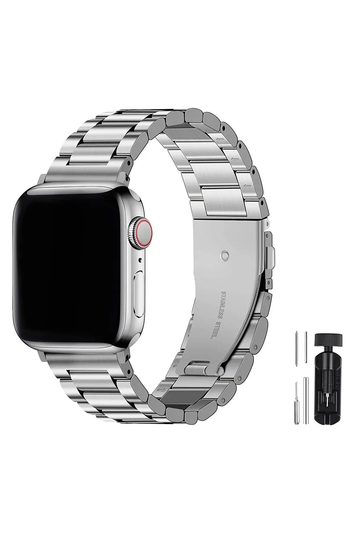 Apple Watch 2/3/4/5/6/7/8/9/42mm44mm45mm49mm ile Uyumlu Paslanmaz Çelik Kordon ve Ayarlama Aparatı 