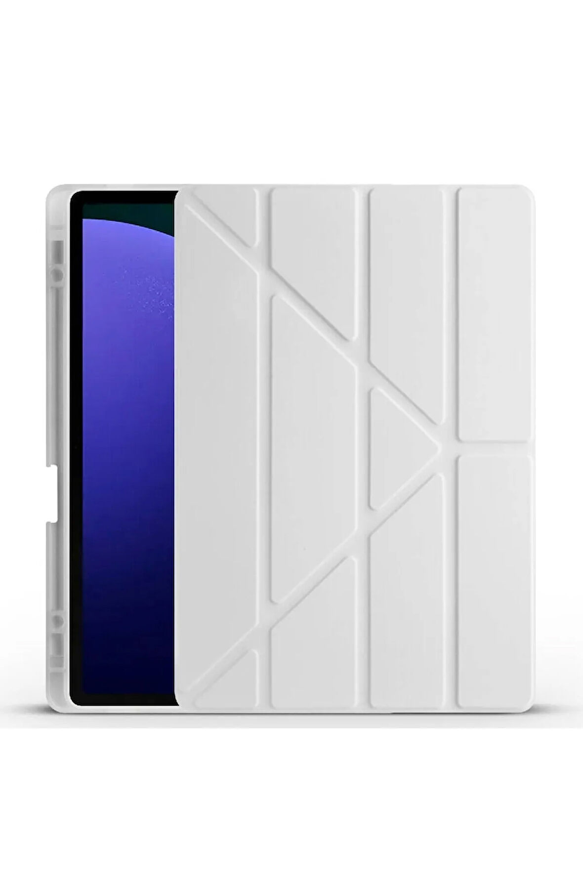 Samsung Galaxy S10 Plus SM-X820 ile Uyumlu 12.4'' Tablet Kılıfı Üçgen Standlı Kalem Bölmeli Kılıf