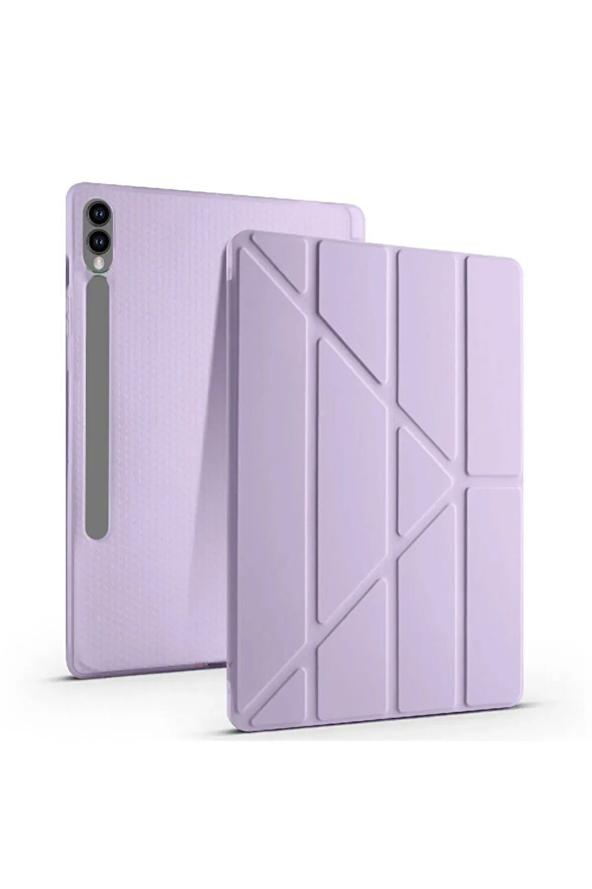 Samsung Galaxy S9 FE Plus X610 ile Uyumlu 12.4'' Tablet Kılıfı Üçgen Standlı Kalem Bölmeli Kılıf