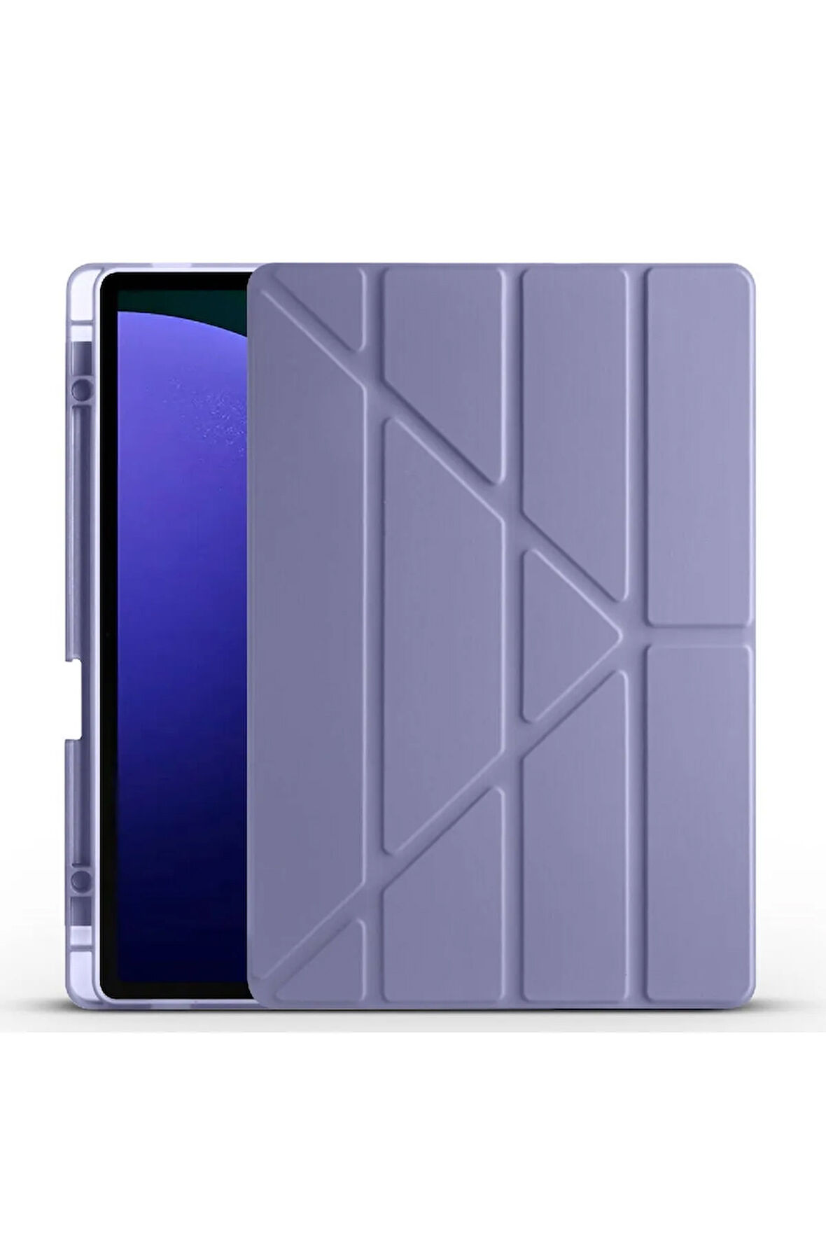 Samsung Galaxy S9 FE Plus X610 ile Uyumlu 12.4'' Tablet Kılıfı Üçgen Standlı Kalem Bölmeli Kılıf
