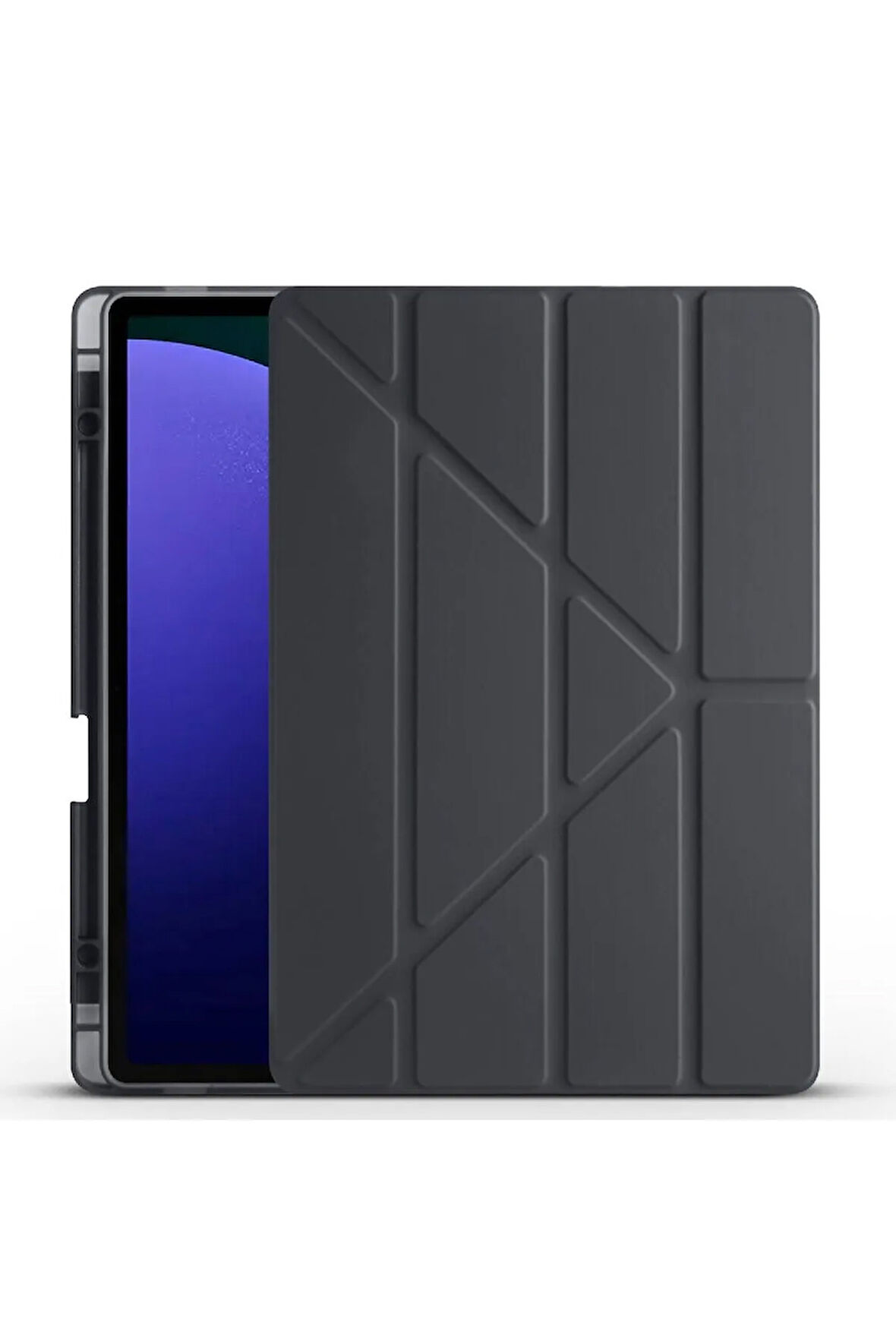 Samsung Galaxy S10 / S9 FE Plus ile Uyumlu 12.4'' Tablet Kılıfı Üçgen Standlı Kalem Bölmeli Kılıf