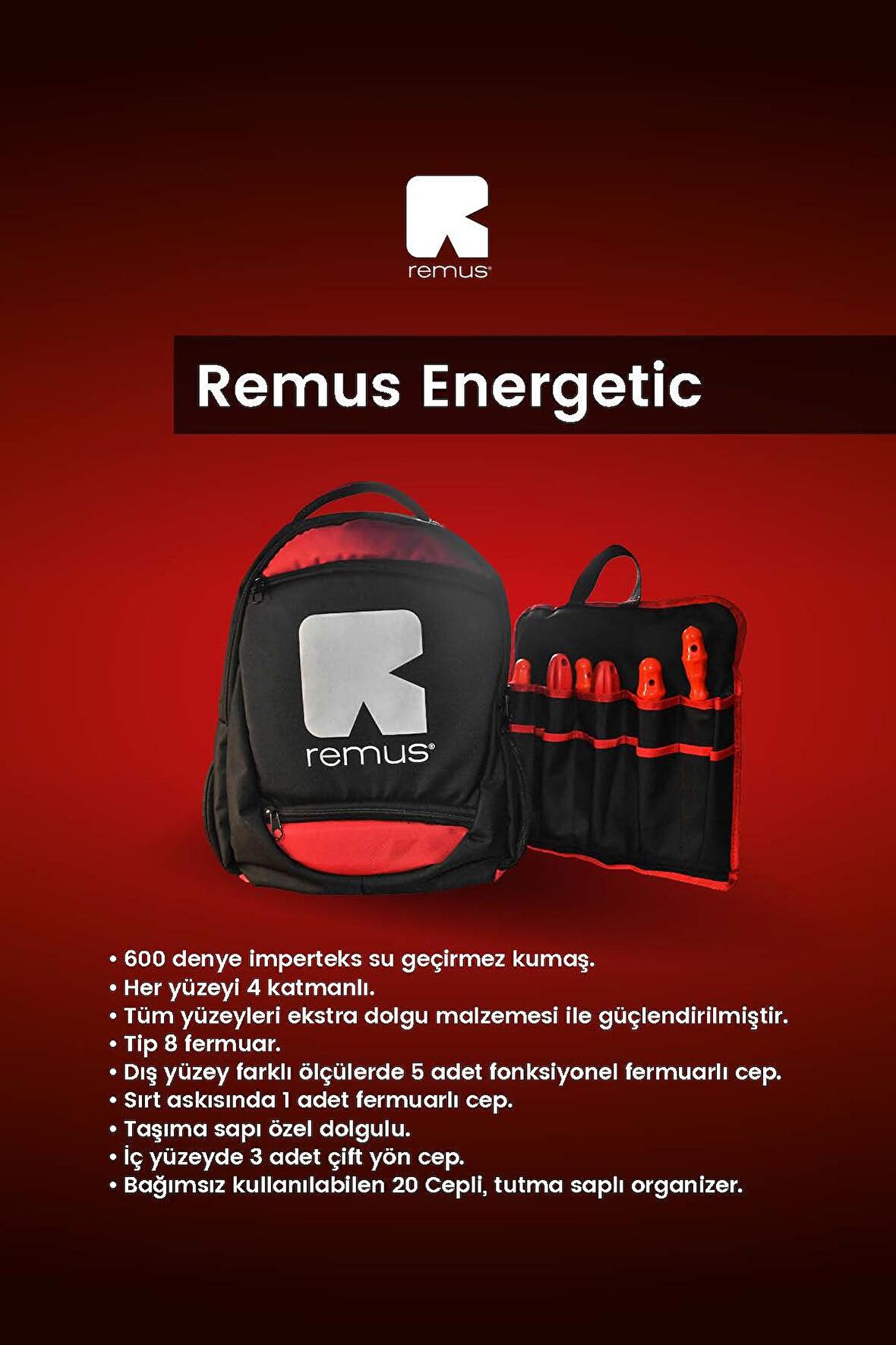 Remus Energetic Organizerli Profesyonel Bez Sırt Takım-Alet Çantası RMS10013550