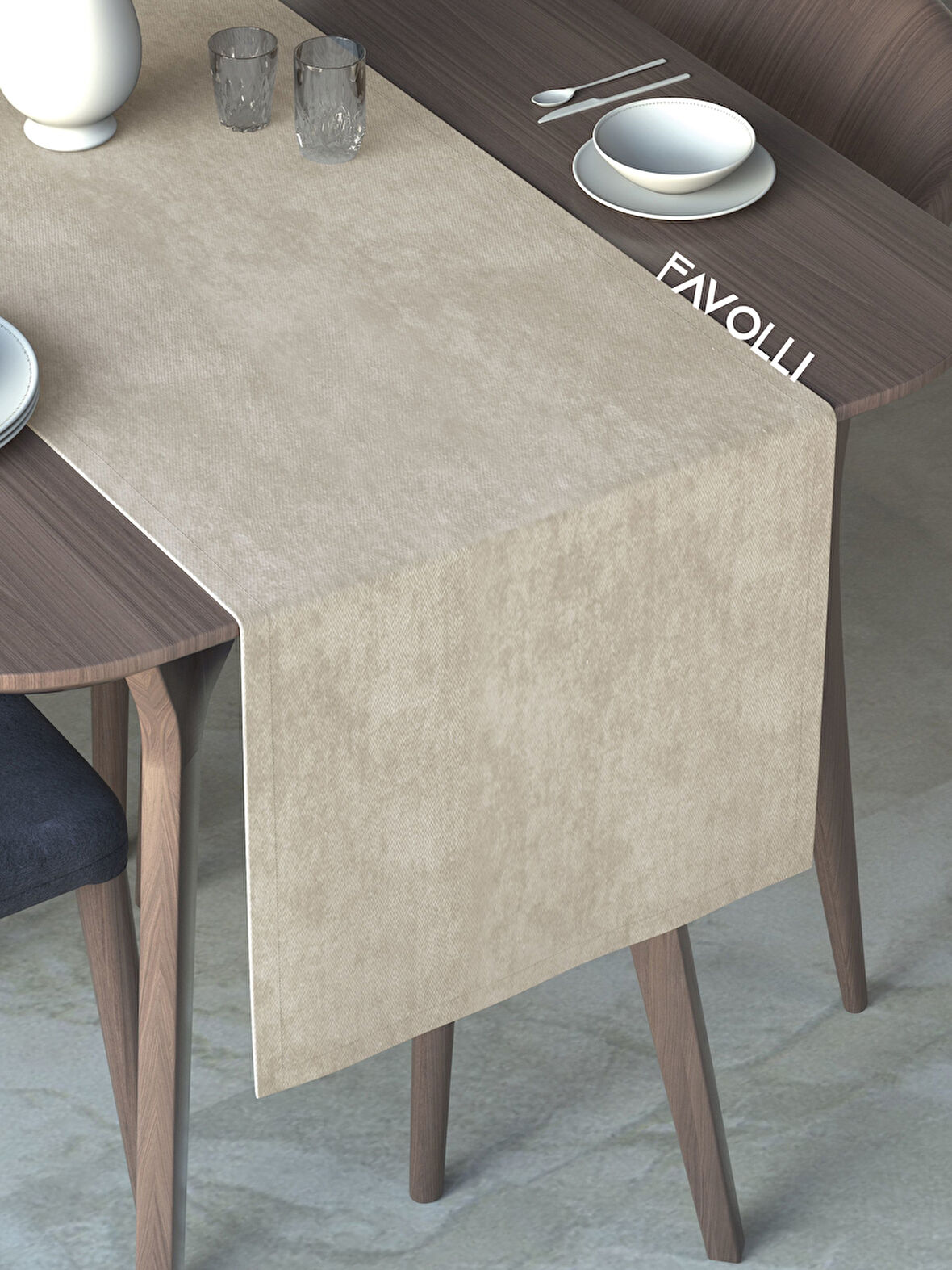 FAVOLLİ Bej Renk Kadife Dokulu Runner Dream Series 40 X 140
