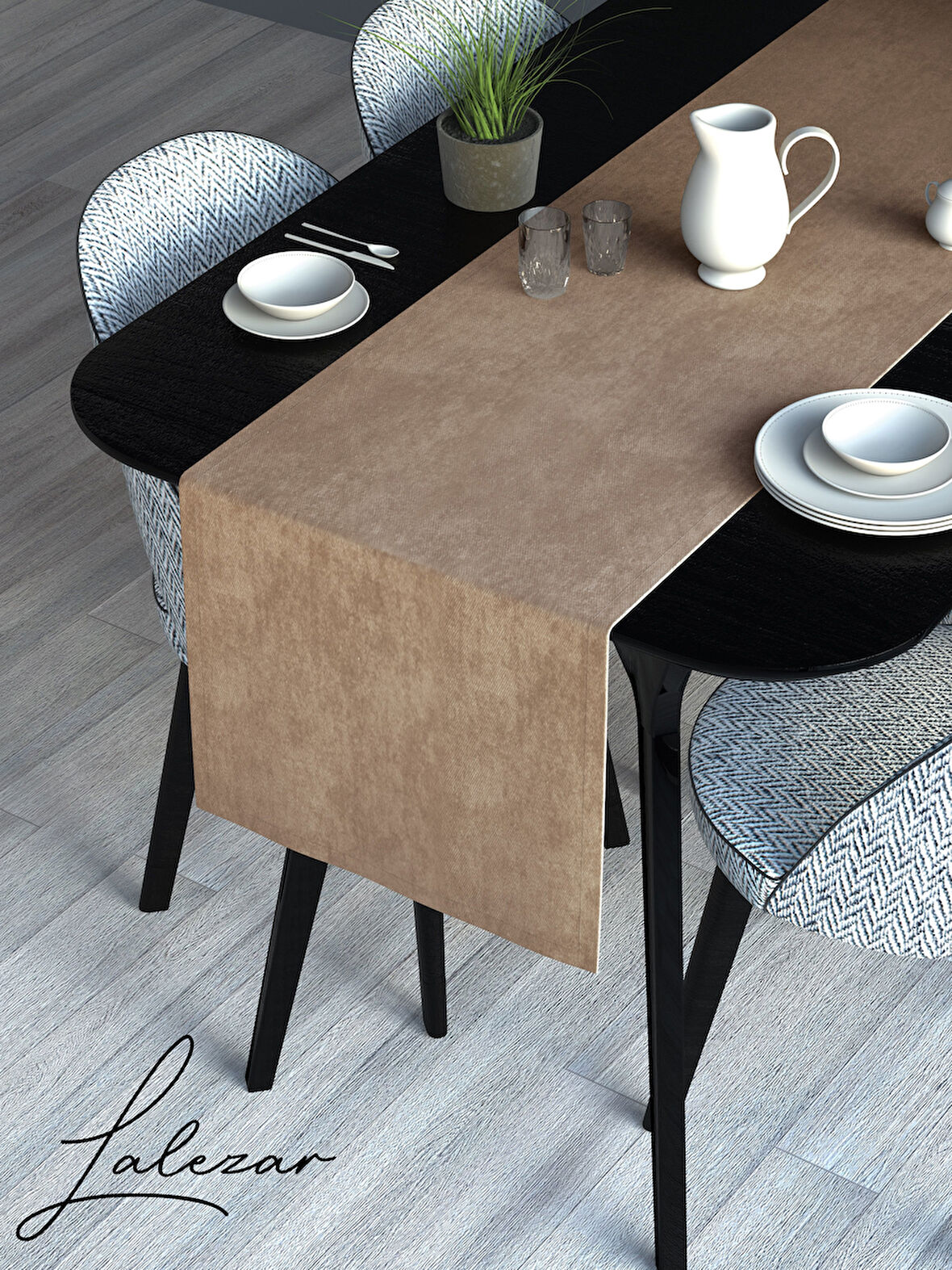 Lalezar Kadife Efektli Antik Bej Rengi Aura Serisi Runner 40 X 140