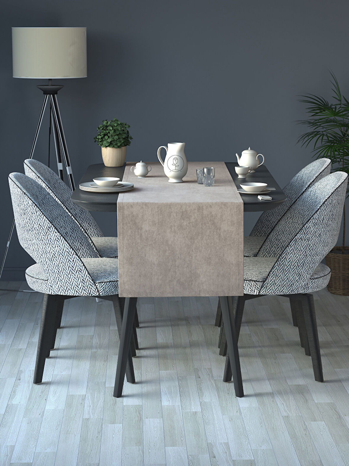 Lalezar Kadife Efektli Açık Gri Rengi Aura Serisi Runner 40 X 140