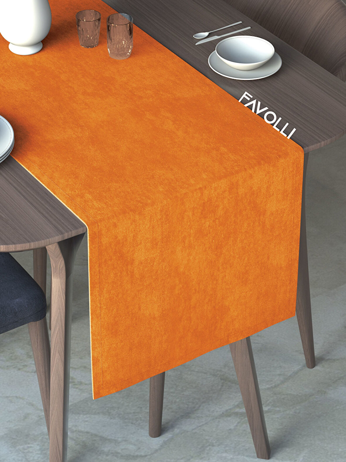 FAVOLLİ Turuncu Renk Kadife Dokulu Runner Dream Series 40 X 140