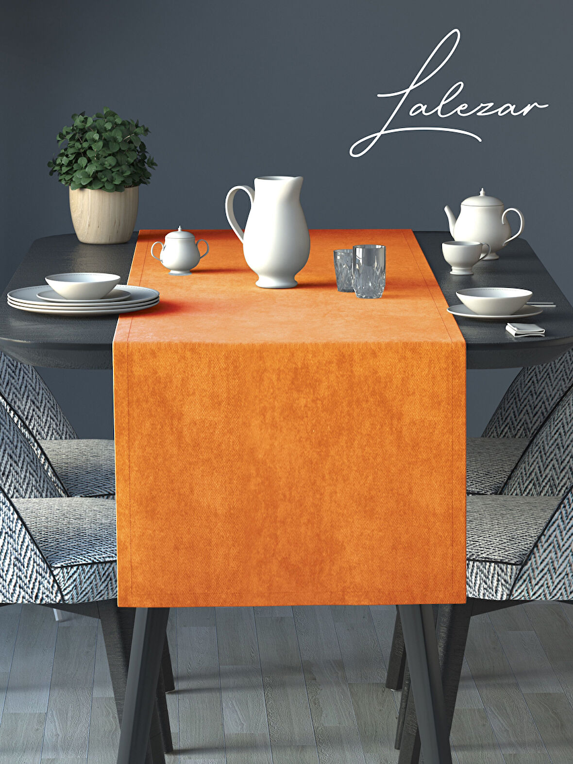 Lalezar Kadife Efektli Portakal Rengi Aura Serisi Runner 40 X 140