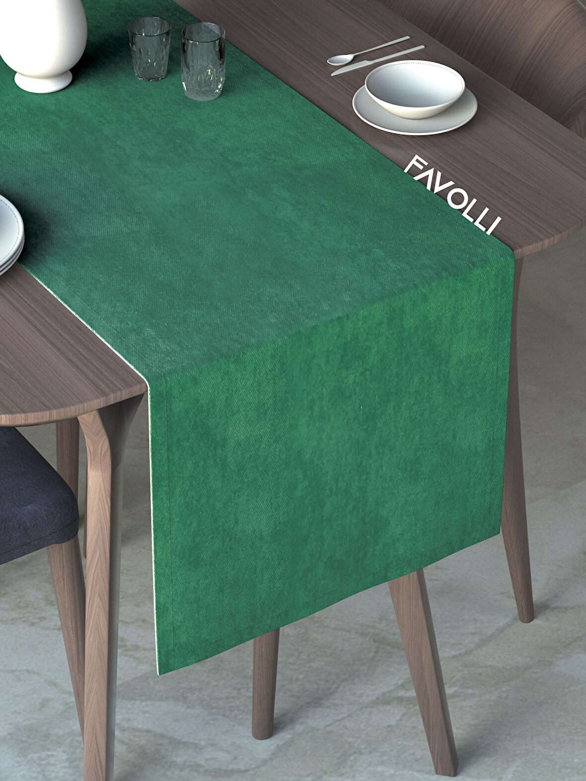 FAVOLLİ Zümrüt Renk Kadife Dokulu Runner Dream Series 40 X 140