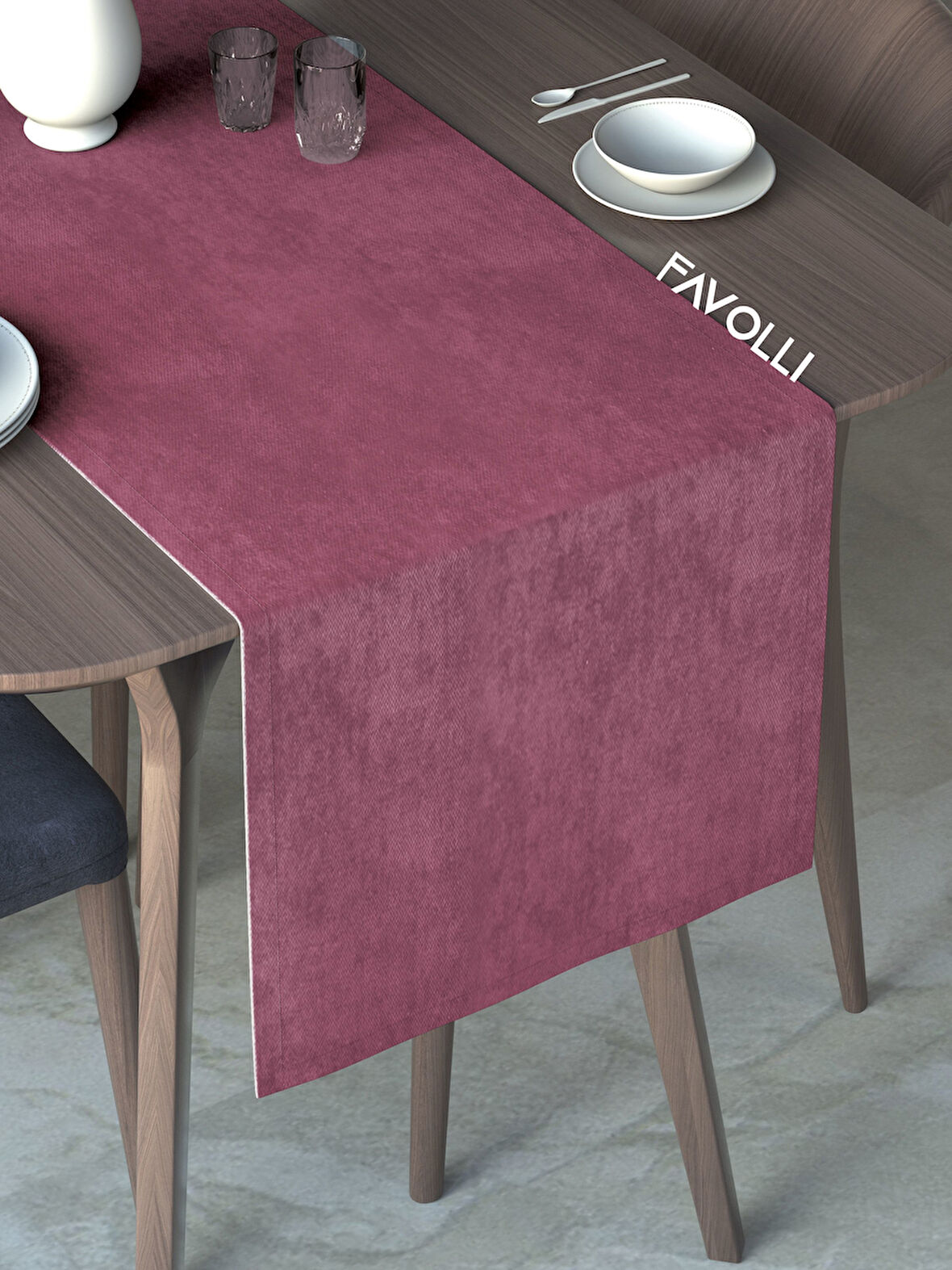 FAVOLLİ Lavanta Pembesi Rengi Kadife Dokulu Runner Dream Series 40 X 140