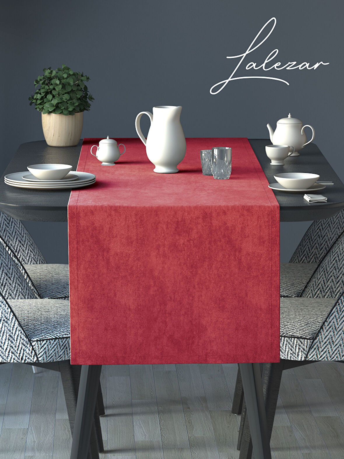 Lalezar Kadife Efektli Elma Moru Rengi Aura Serisi Runner 40 X 140