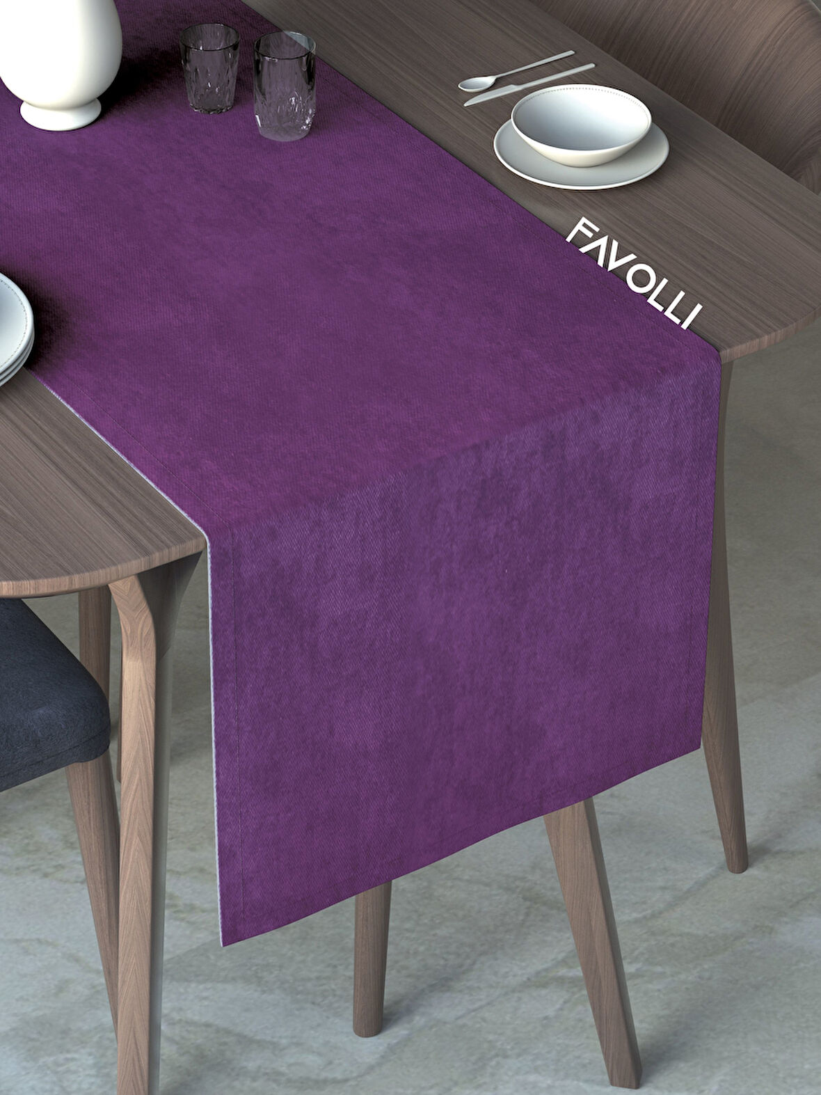 FAVOLLİ Menekşe Moru Rengi Kadife Dokulu Runner Dream Series 40 X 140