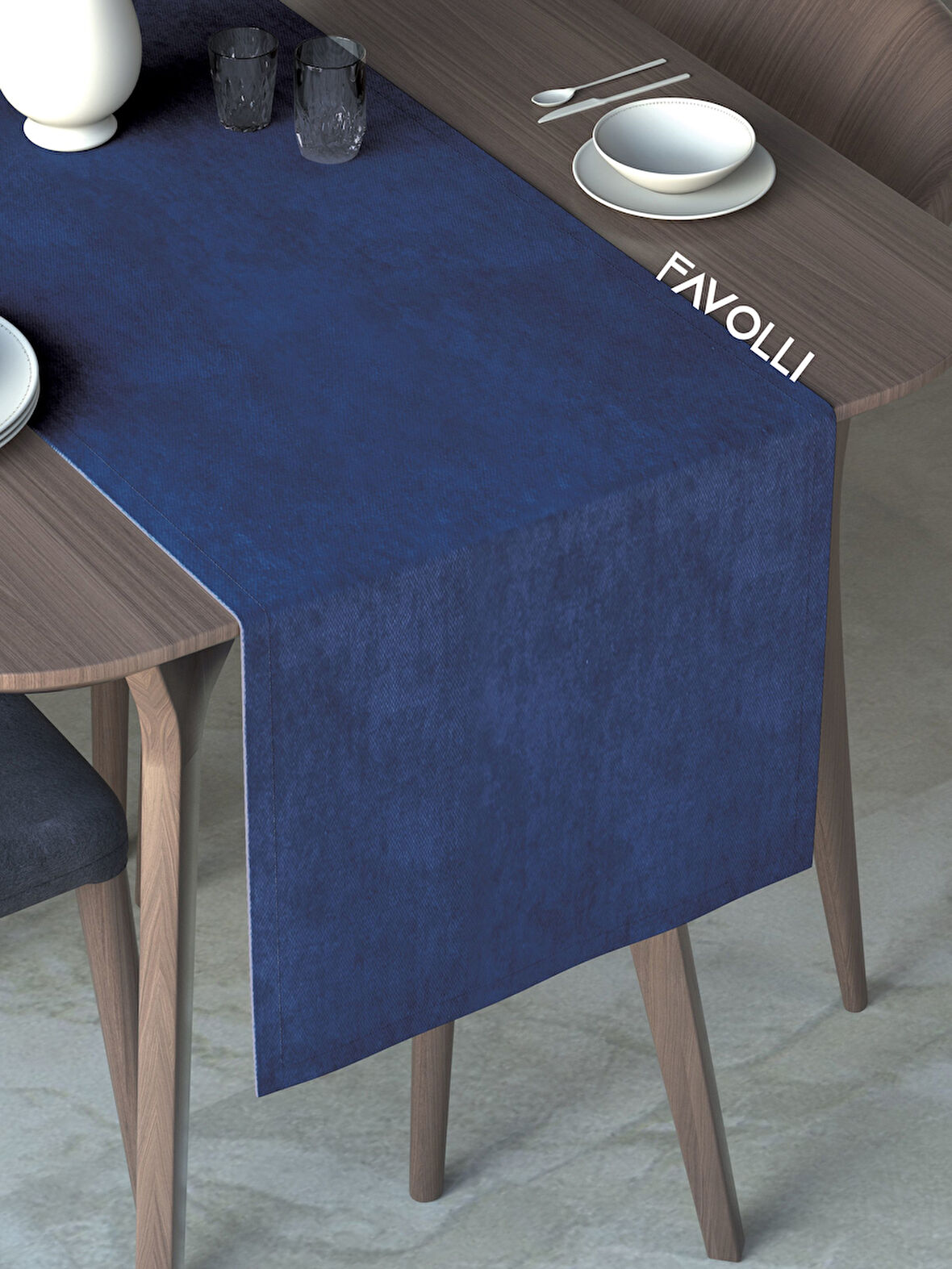 FAVOLLİ Safir Rengi Kadife Dokulu Runner Dream Series 40 X 140