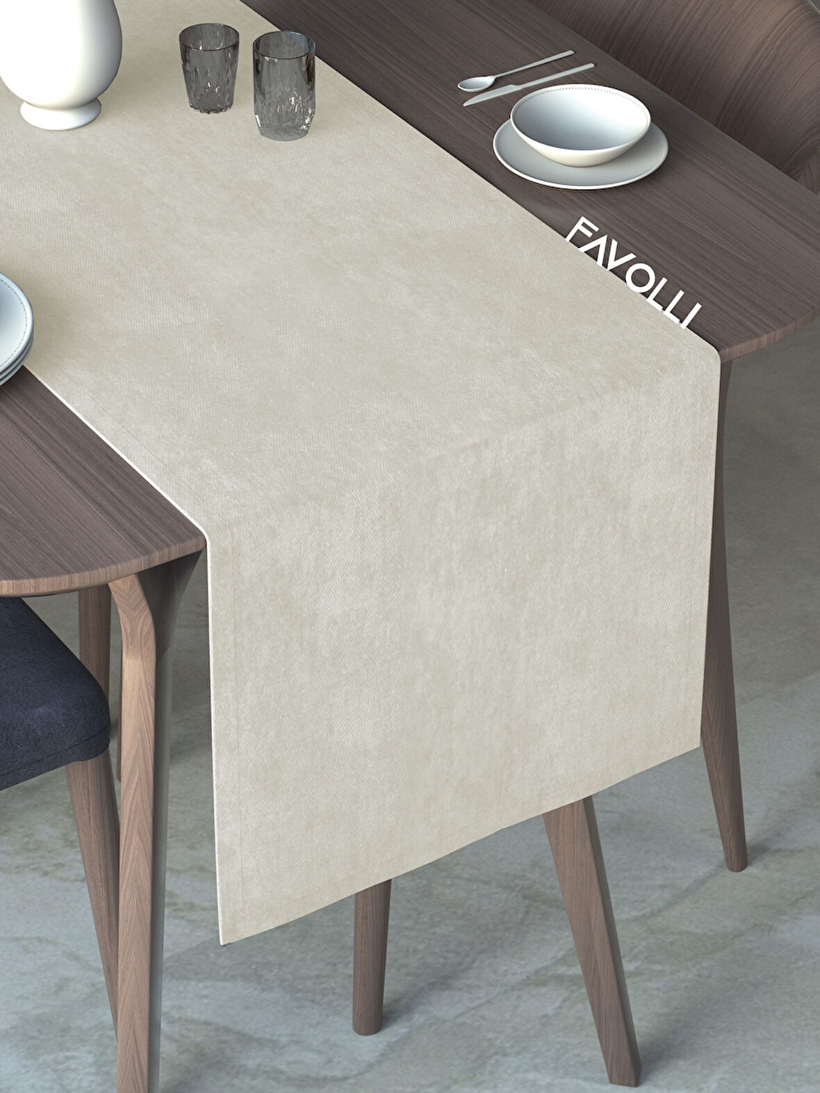 FAVOLLİ Ekru Renk Kadife Dokulu Runner Dream Series 40 X 140