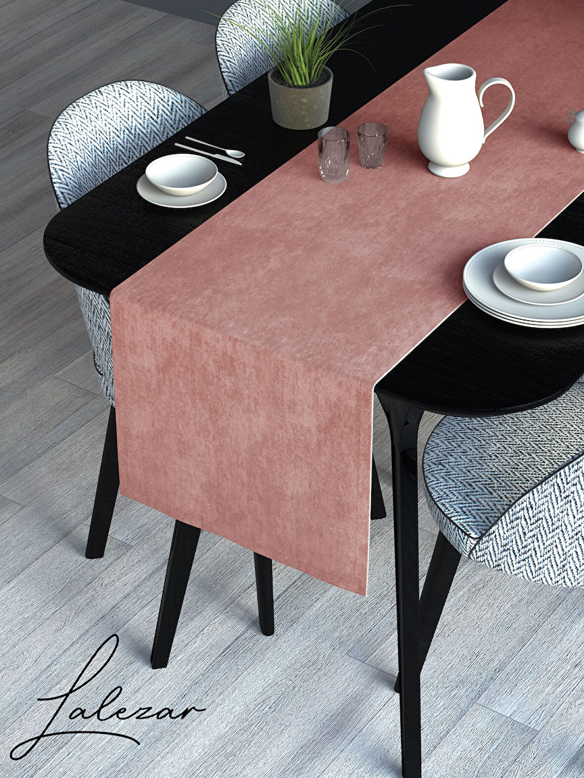 Lalezar Kadife Efektli Tatlı Pembe Rengi Aura Serisi Runner 40 X 140