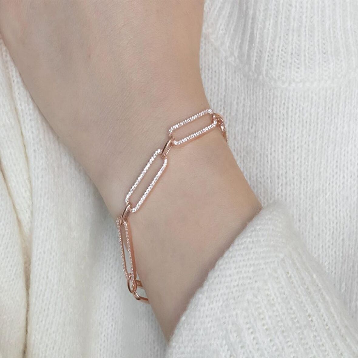 Gümüş Üzerine Rose Gold Kaplama Zincir Modeli Bileklik