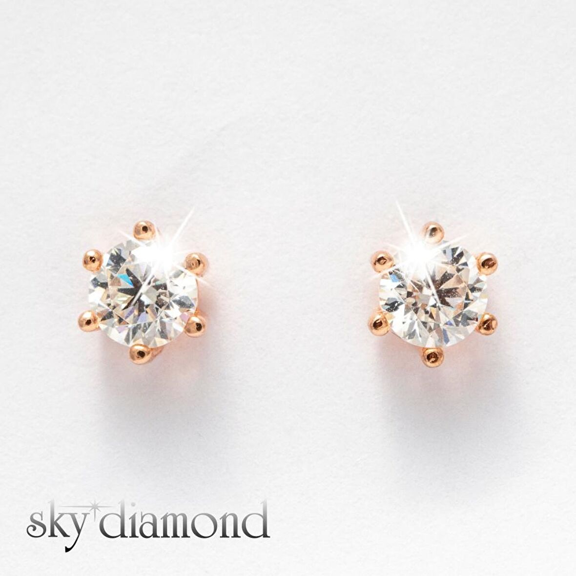 Sky Diamond Rose Altın Kaplama Tektaş Montür Vidalı Küpe