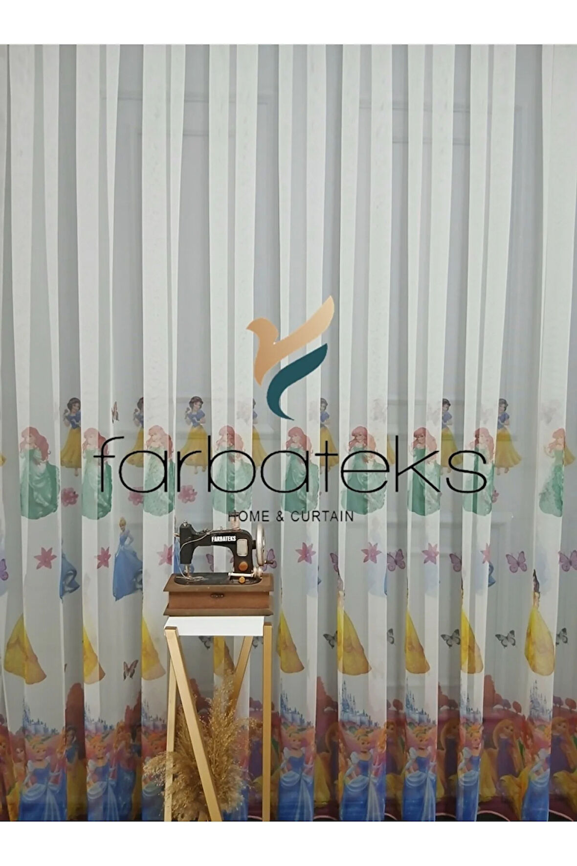 Çocuk Odası Renklli Prenses Rengarenk Kız Çocuk Odası Tül Perde 3Kat Pileli