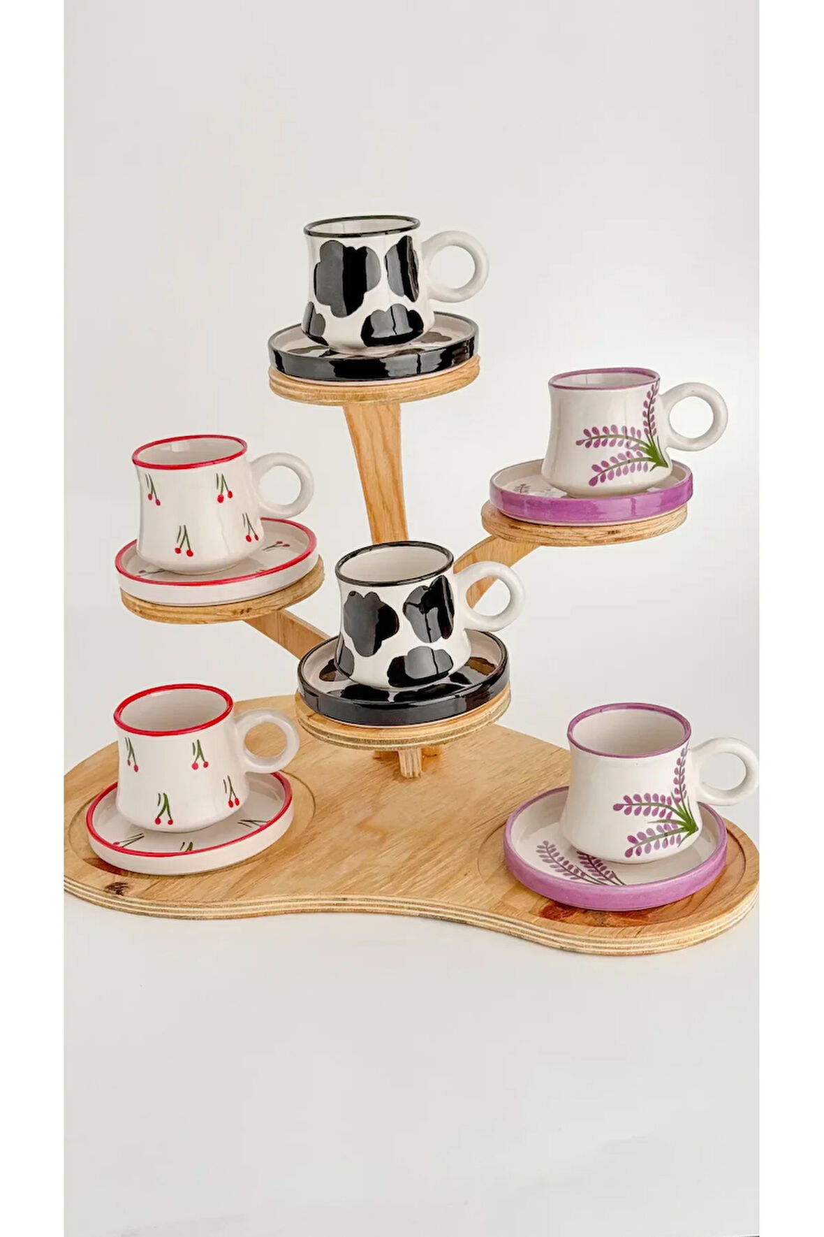 6’lı Takım Renkli Karma El Yapımı kazan Seramik Kahve Fincanı, Kahve Fincanı