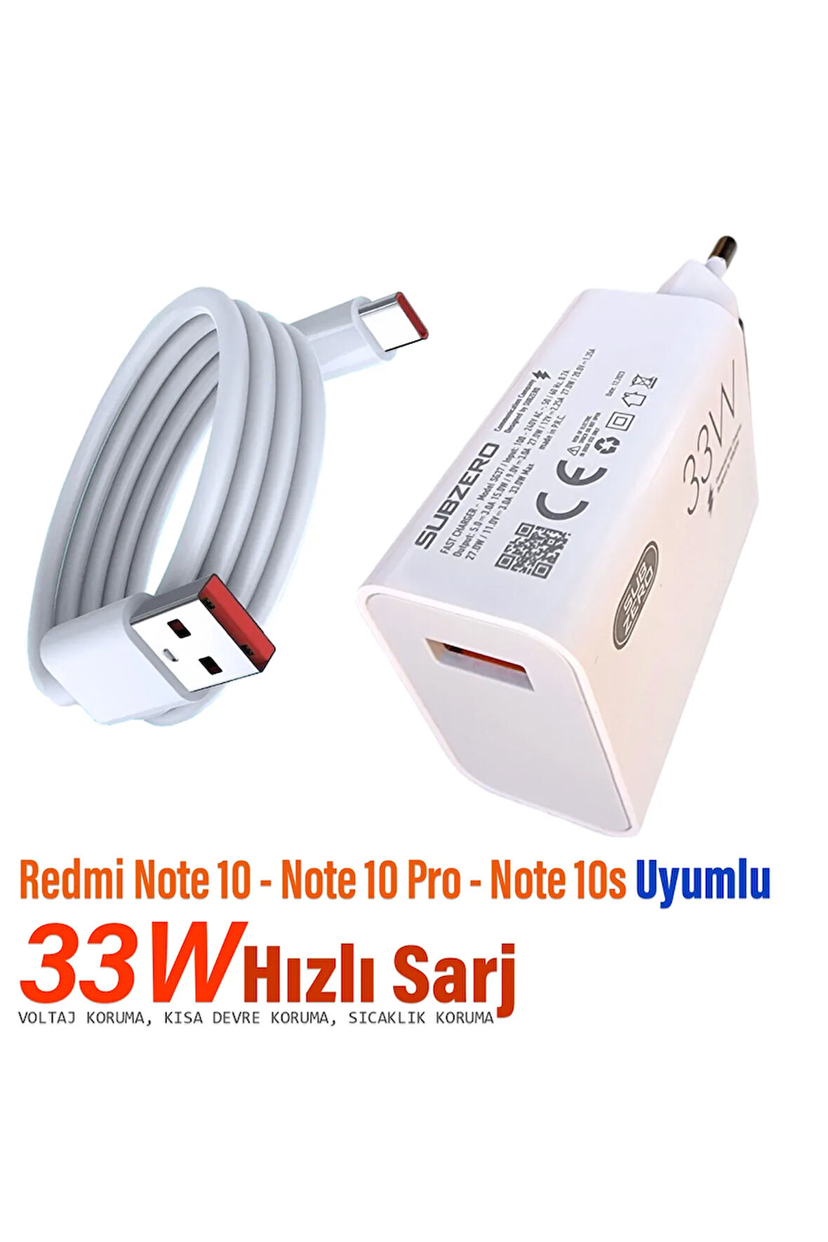 Redmi Note 10 - Note 10 Pro - Note 10S Şarj Aleti 33W HIZLI Şarj ve Kablosu