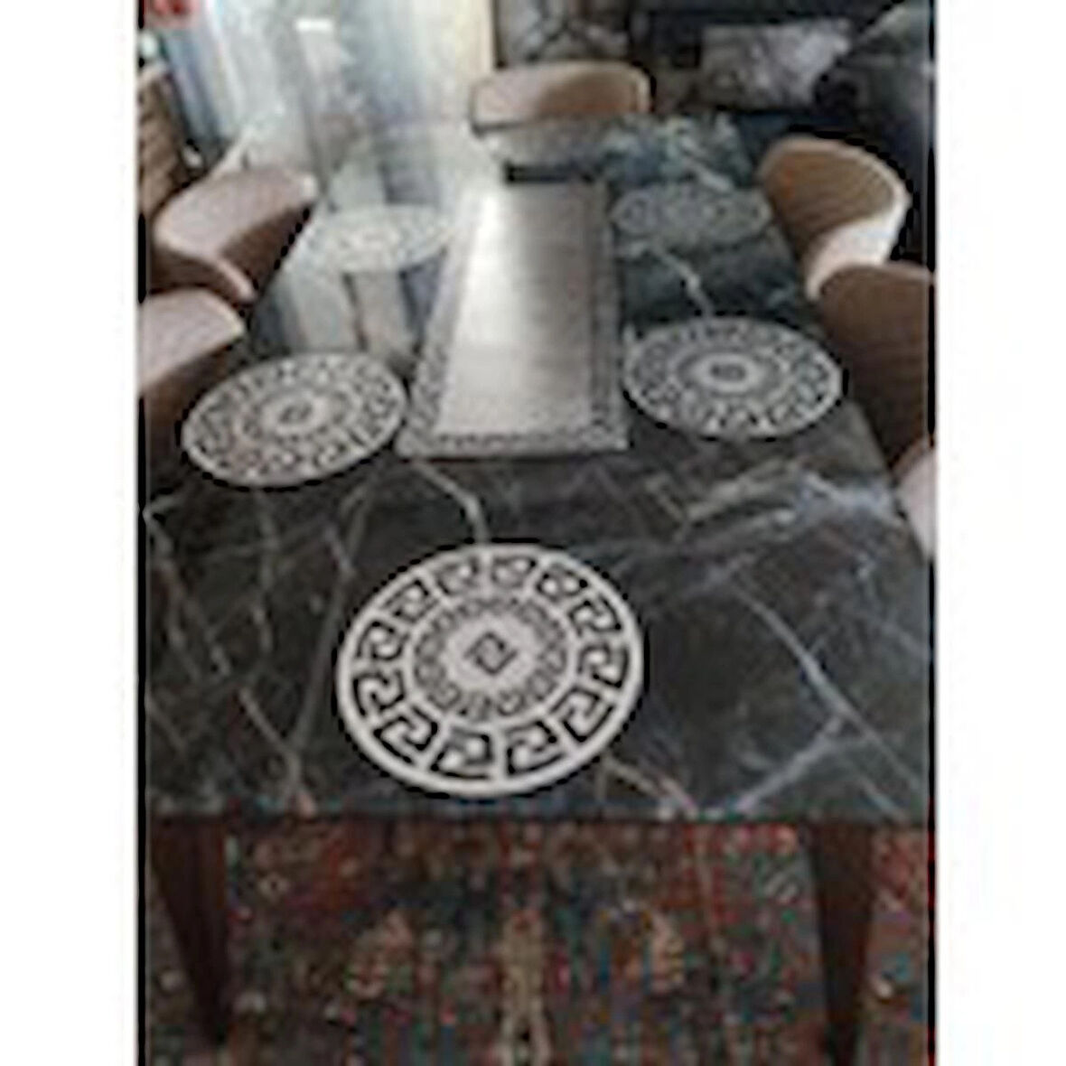 BF AKSESUAR SUNİ DERİ RUNNER VE 6 LI SUPLA SETİ GÜMÜŞ RENK