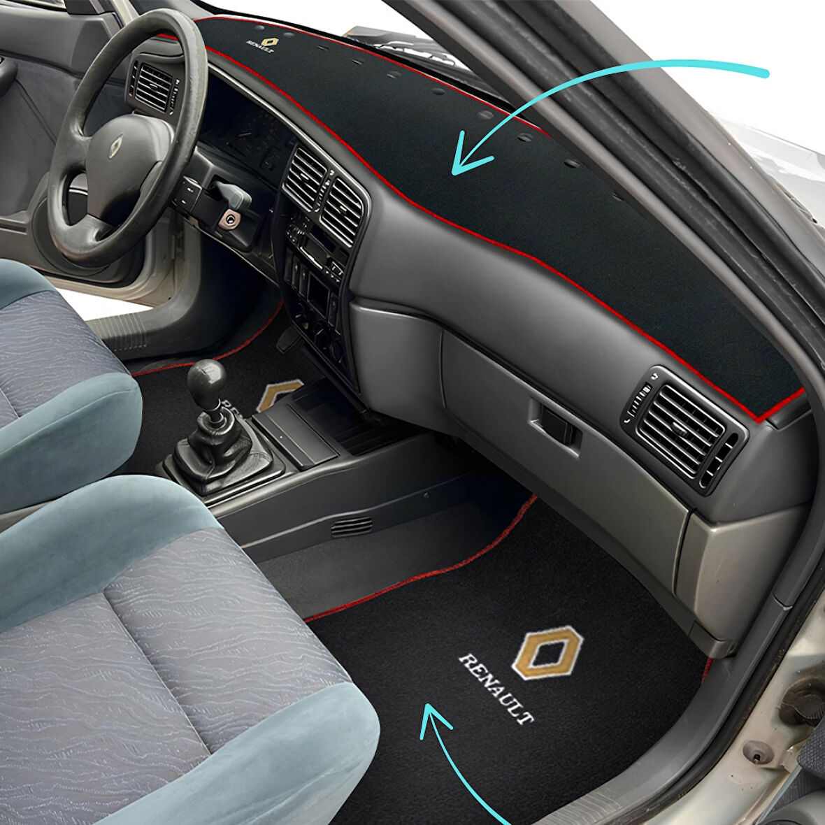 Renault 19 Europa 5 Parça Nakış İşlemeli Oto Halı Paspas | Renault 19 Europa Torpido Koruma Halısı