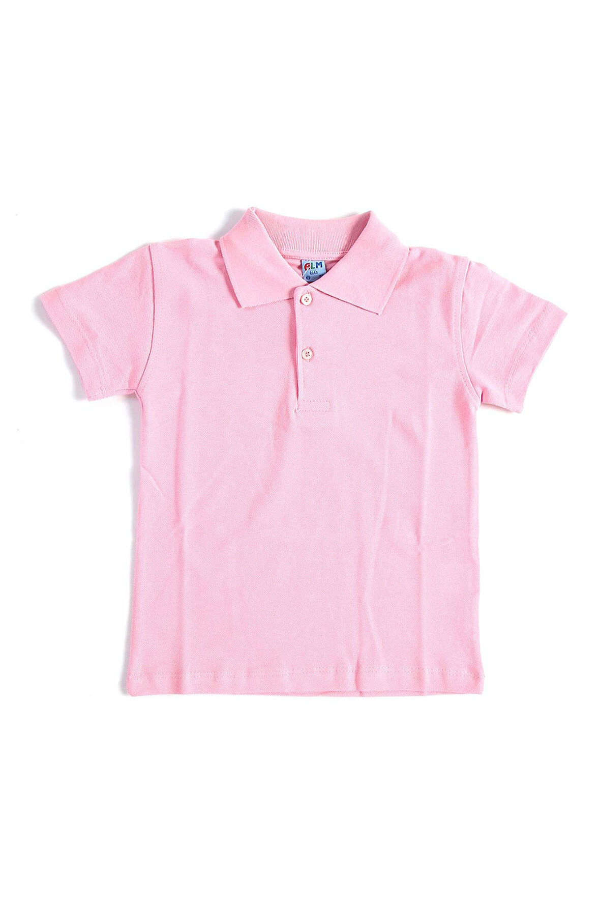 Pembe Kısa Kol Düz Renk Yakalı 6-17 Yaş Çocuk Okul Lakos Tişört Polo Yaka T-shirt 
